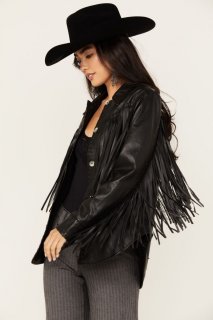 Special Offer Idyllwind Women's Amburn Leather Fringe Shacket | Black