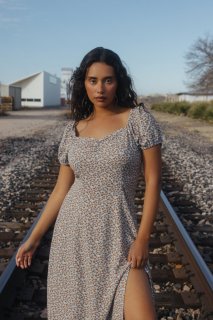 Special Offer Idyllwind Women's Beth Ditsy Print Puff Sleeve Midi Dress | Caramel