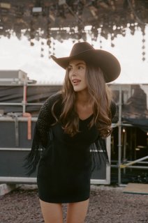 Special Offer Idyllwind Women's Lois Studded Long Sleeve Fringe Mini Dress | Black