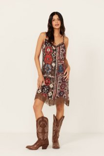 Special Offer Idyllwind Women's Yearling Printed Fringe Slip Dress | Dark Brown Special Offer Idyllwind Women's Yearling Printed Fringe Slip Dress | Dark Brown