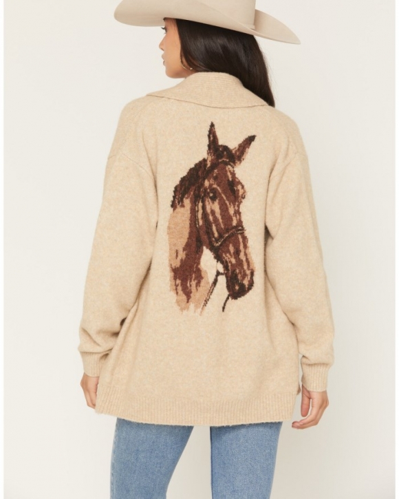 Special Offer Idyllwind Women's Spartan Horse Cardigan Sweater | Khaki Special Offer Idyllwind Women's Spartan Horse Cardigan Sweater | Khaki