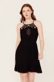 Special Offer Idyllwind Women's Wolfeboro Embroidered And Beaded Halter Mini Dress | Black