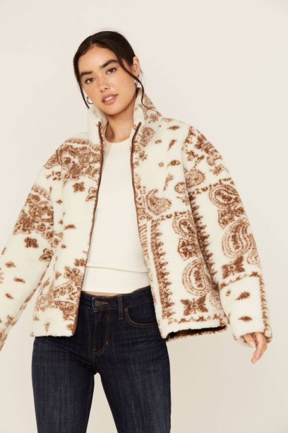 Special Offer Idyllwind Women's Casey Reversible Faux Suede and Sherpa Zip-Up Jacket | Ivory