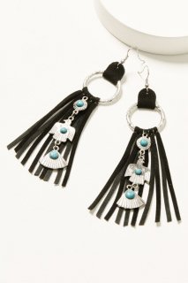 Special Offer Idyllwind Women's Garland Thunderbird Leather Fringe Earrings | Black