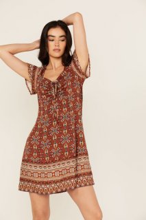 Special Offer Idyllwind Women's Saxony Tapestry Print Short Sleeve Mini Dress | Caramel Special Offer Idyllwind Women's Saxony Tapestry Print Short Sleeve Mini Dress | Caramel