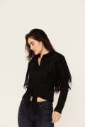 Special Offer Idyllwind Women's Fate Faux Suede Fringe Long Sleeve Button-Down Tie-Front Shirt | Black Special Offer Idyllwind Women's Fate Faux Suede Fringe Long Sleeve Button-Down Tie-Front Shirt | Black