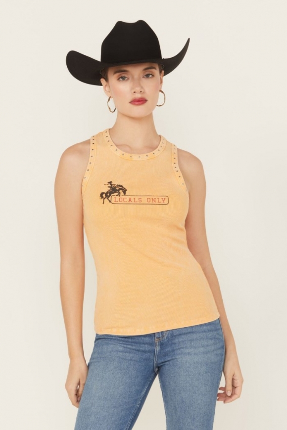 Special Offer Idyllwind Women's Locals Only Graphic Ribbed Tank | Medium Yellow