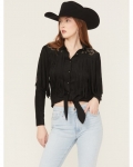 Special Offer Idyllwind Women's McKinney Faux Suede Long Sleeve Fringe Top | Black Special Offer Idyllwind Women's McKinney Faux Suede Long Sleeve Fringe Top | Black