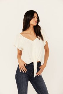 Special Offer Idyllwind Women's Tern Flutter Sleeve Tie Front Top | Ivory