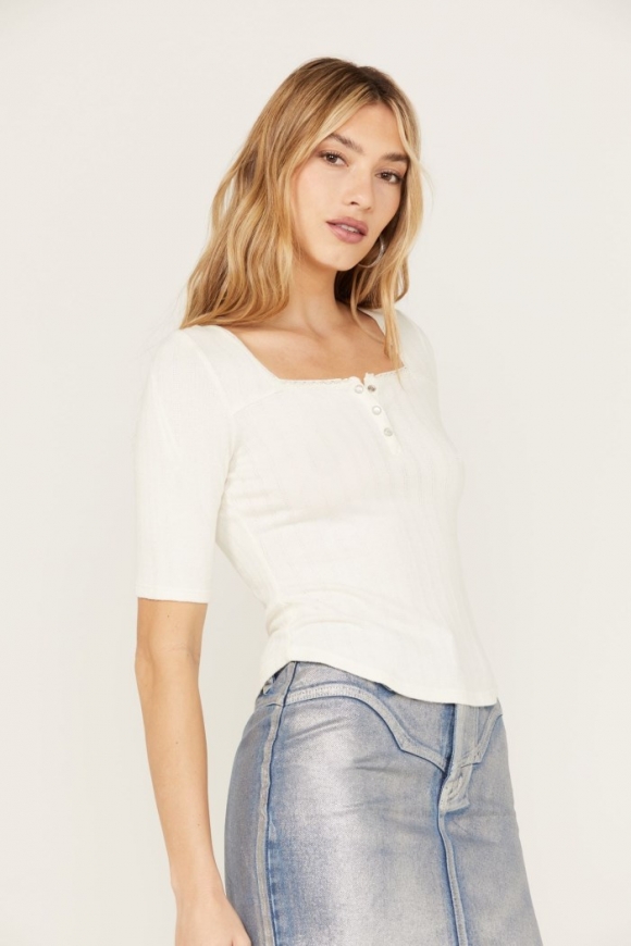 Special Offer Idyllwind Women's Lucy Square Neck Henley Shirt | Ivory