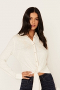 Special Offer Idyllwind Women's Embroidered Tie Front Knit Long Sleeve Western Snap Top | Ivory