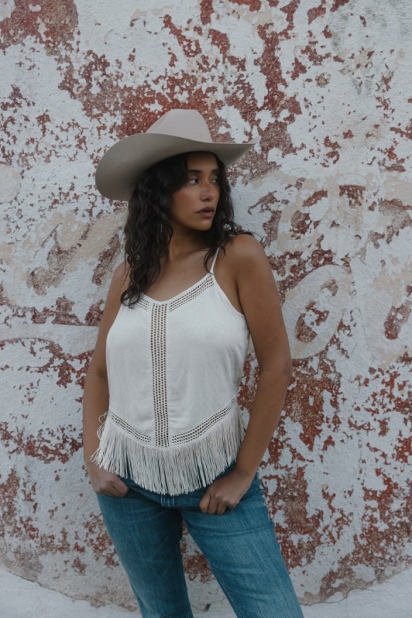 Special Offer Idyllwind Women's Briarwick Jacquard Print Fringe And Lace Tank Top | Ivory