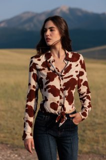 Special Offer Idyllwind Women's Jeny Cow Print Long Sleeve Snap Tie-Front Western Shirt | Ivory Special Offer Idyllwind Women's Jeny Cow Print Long Sleeve Snap Tie-Front Western Shirt | Ivory