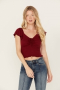 Special Offer Idyllwind Women's Pointe Flutter Sleeve Smocked Top | Dark Red Special Offer Idyllwind Women's Pointe Flutter Sleeve Smocked Top | Dark Red