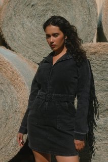 Special Offer Idyllwind Women's Fringe Long Sleeve Stretch Denim Mini Dress | Black Special Offer Idyllwind Women's Fringe Long Sleeve Stretch Denim Mini Dress | Black