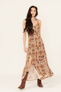 Special Offer Idyllwind Women's Roxanne Tapestry Print Sleeveless Maxi Dress | Lt Brown