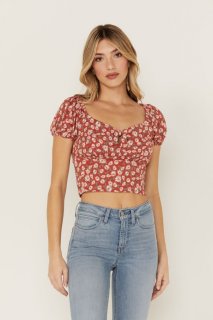 Special Offer Idyllwind Women's Bay Cove Brick Red Floral Crop Peasant Top | Brick Red Special Offer Idyllwind Women's Bay Cove Brick Red Floral Crop Peasant Top | Brick Red