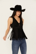 Special Offer Idyllwind Women's Pennington Faux Suede Twisted Fringe Top | Black