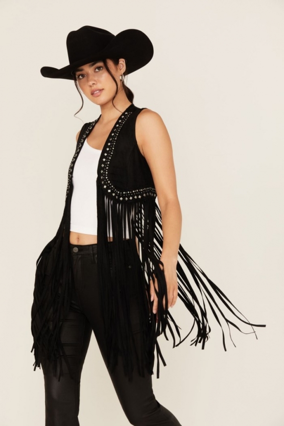 Special Offer Idyllwind Women's Walnut Studded Fringe Faux Suede Vest | Black Special Offer Idyllwind Women's Walnut Studded Fringe Faux Suede Vest | Black