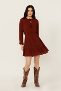 Special Offer Idyllwind Women's Riker Long Sleeve Mini Dress | Brandy Brown