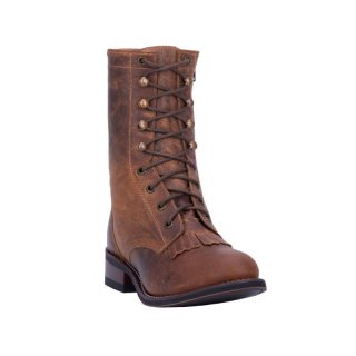 LAREDO WOMEN'S SARA ROSE LACE-UP WESTERN BOOTS - ROUND TOE-TAN | NEW ARRIVALS