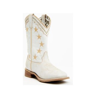 LAREDO WOMEN'S EARLY STAR 11" STUDDED WESTERN PERFORMANCE BOOTS - BROAD SQUARE TOE-WHITE | NEW ARRIVALS