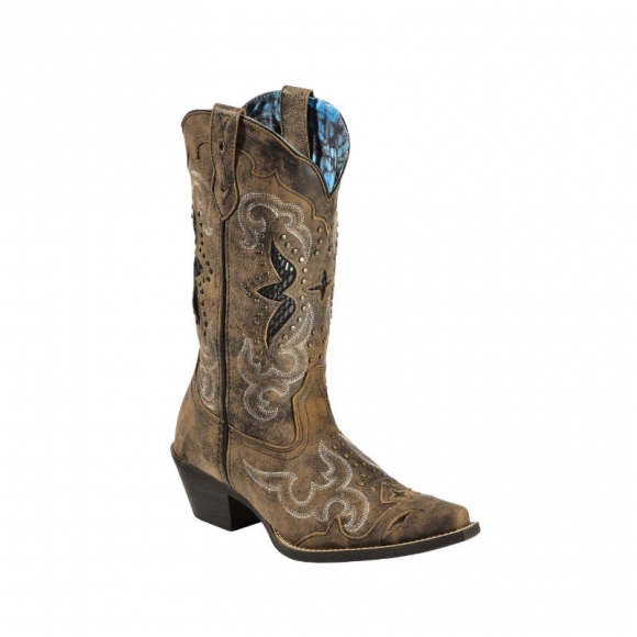 LAREDO WOMEN'S LUCRETIA STUDDED SNAKE INLAY WESTERN BOOTS - SNIP TOE-BROWN | NEW ARRIVALS