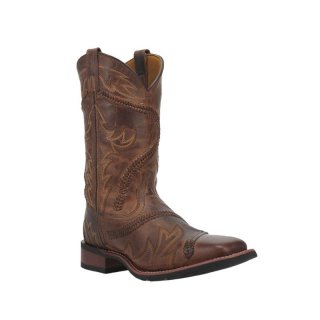 LAREDO MEN'S ARLO BUCKLACE FANCY SIDEWINDER WESTERN BOOTS - BROAD SQUARE TOE -BROWN | NEW ARRIVALS