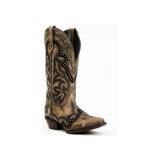 LAREDO WOMEN'S SKYLA FLORAL STUDDED WESTERN PERFORMANCE BOOTS - SNIP TOE-DARK BROWN | NEW ARRIVALS