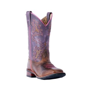 LAREDO WOMEN'S LOLA PURPLE TAN INLAY WESTERN PERFORMANCE BOOTS - SQUARE TOE-TAN | NEW ARRIVALS