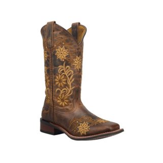 LAREDO WOMEN'S SECRET GARDEN WESTERN PERFORMANCE BOOTS - BROAD SQUARE TOE-BROWN | NEW ARRIVALS