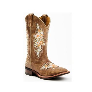 LAREDO WOMEN'S FLOWER INLAY WESTERN PERFORMANCE BOOTS - BROAD SQUARE TOE-TAN | NEW ARRIVALS