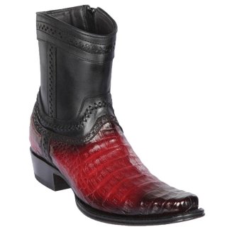 Los Altos Men's Caiman Belly Short Cowboy Boots Burgundy | Burgundy