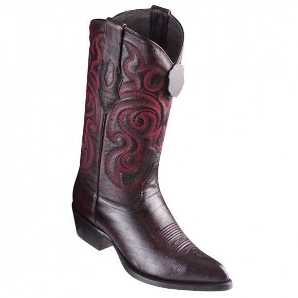 Los Altos Men's Black Cherry Ostrich Belly Cowboy Boots J-Toe | Black Cherry