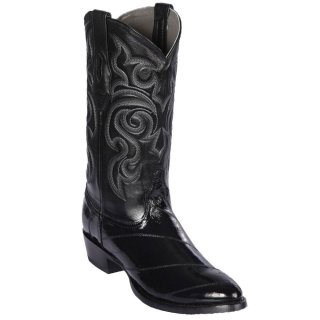 Los Altos Men's Black Eel Skin R-Toe Western Boots | Black