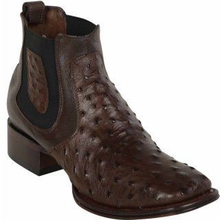 Los Altos Men's Mens Short Brown Ostrich Leather Boots Square Toe | Brown