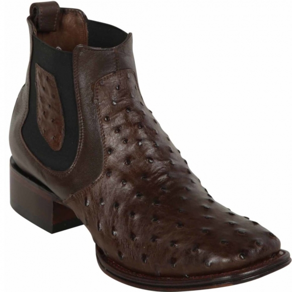 Los Altos Men's Mens Short Brown Ostrich Leather Boots Square Toe | Brown