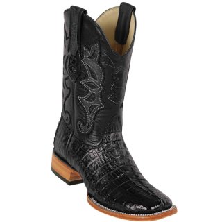 Los Altos Men's Black Square Toe Caiman Tail Boots | Black