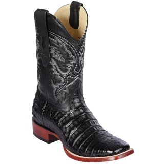 Los Altos Men's Black Caiman Square Toe Cowboy Boots | Black