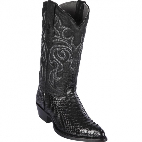 Los Altos Men's Black Python J-Toe Western Boots | Black