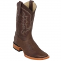 Los Altos Men's Brown Square Toe Smooth Ostrich Cowboy Boots | Grasso Brown