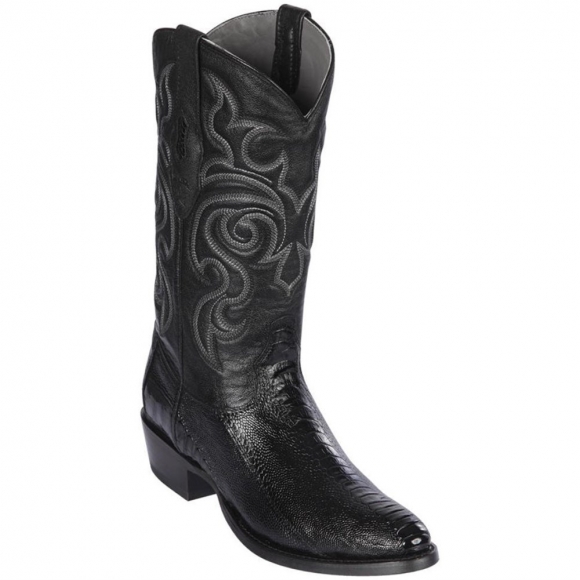 Los Altos Men's Ostrich Leg Cowboy Boots R-Toe | Black