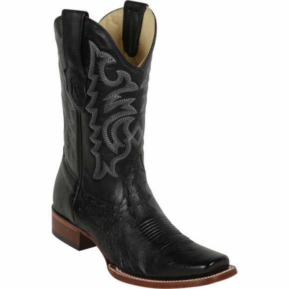 Los Altos Men's Ostrich Cowboy Boots Black Square Toe | Black