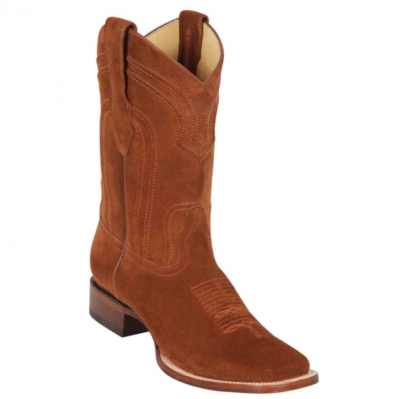 Los Altos Men's Square Toe Cowboy Suede Boots Cognac | Cognac