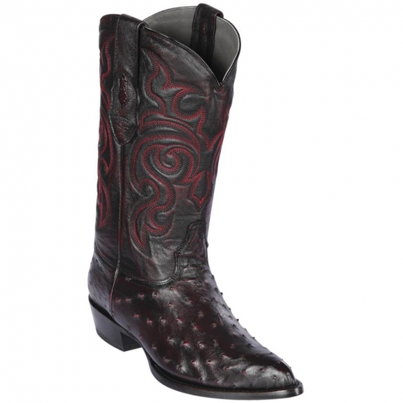 Los Altos Men's Black Cherry Ostrich Boots J-Toe | Black Cherry