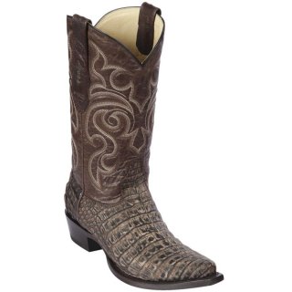 Los Altos Men's Sanded Brown Caiman Belly Snip Toe Boots | Brown Sanded