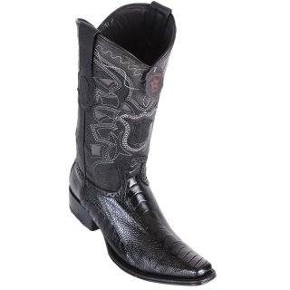 Los Altos Men's Ostrich Leg European Toe Western Boots | Black