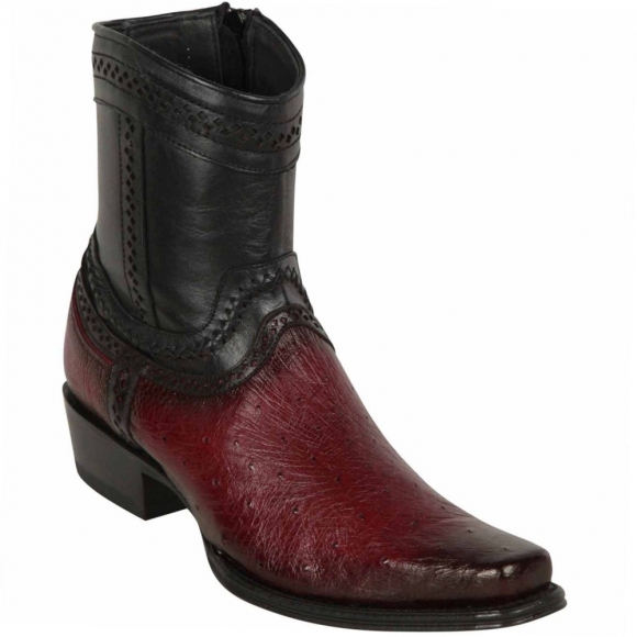 Los Altos Men's Burgundy Smooth Ostrich Short Cowboy Boots | Burgundy