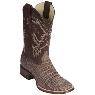 Los Altos Men's Caiman Belly Square Toe Cowboy Boots Sahara Brown | Brown