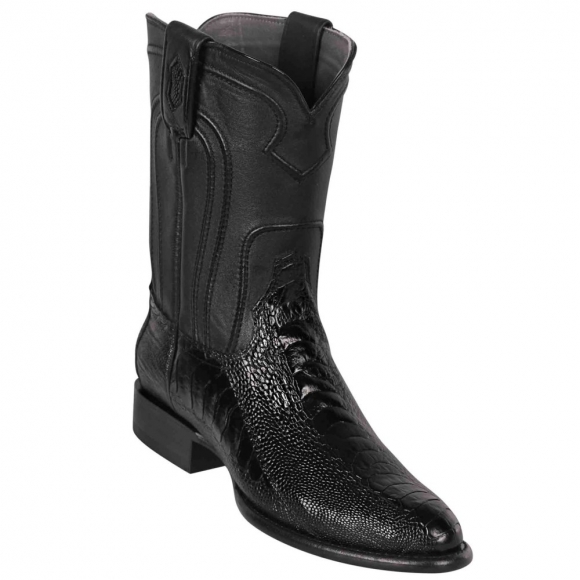 Los Altos Men's Black Roper Ostrich Leg Western Boots | Black